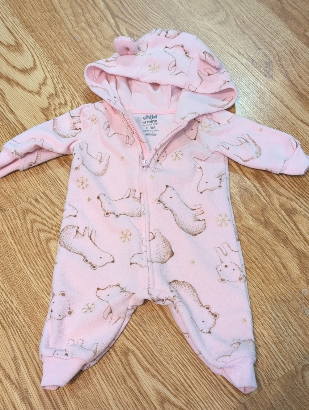 0-3 Month Child of Mine Pink Polar Bear Fleece Hooded One-Piece